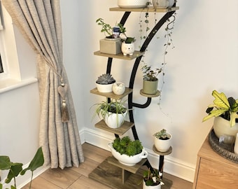 8 Tier Tall Plant Stand Half Moon Shelf with Hook, Metal Indoor Outdoor Plant Display Rack, Balcony Garden Decor Gift