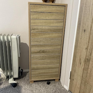 Oak Effect Bathroom Storage Cabinet Floor Standing Slim Cupboard Adjustable Shelves Minimalist Organiser Gift