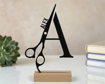 Personalized hairdresser gift, letter A scissors decoration, hair designer barber salon decoration, customizable gift for a hairdresser