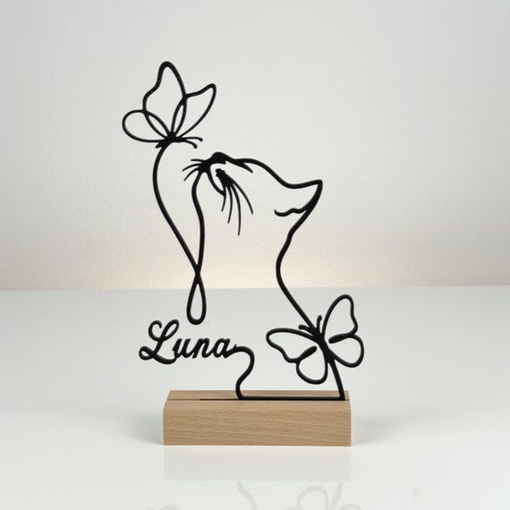 Katzen Deko personalisiert mit Namen, Deko Katze Holz Aufsteller, Personalisierte Geschenke für Katzenliebhaber, Katzenbesitzer Geschenk