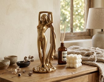 Gold and White Female Form Statue - Naked Woman Body Art Sculpture - Aesthetic Bedroom Decor, Nude Lady Figurine, Minimalist Home Decor
