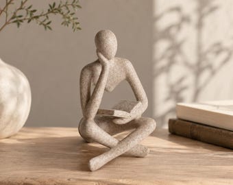 Reading Figurine Bookshelf Decor, Abstract Reader Sculpture, Book Lover Gift, Modern Thinker Statue, Resin Home Decor, Shelf Decoration