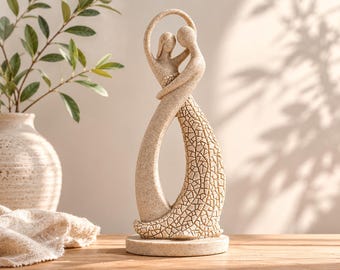 Modern Abstract Couple Statue – European Sandstone Lovers Sculpture, Romantic Home Decor Accent for Living Room, Wedding Gift