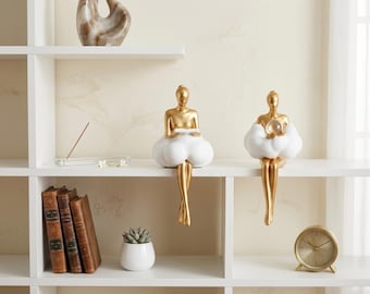 Cozy Sitting Cloud Figurine, Modern Gold Shelf Sitter Statue, Abstract Book Lover Sculpture, Luxury Home Decor & Aesthetic Shelf Art