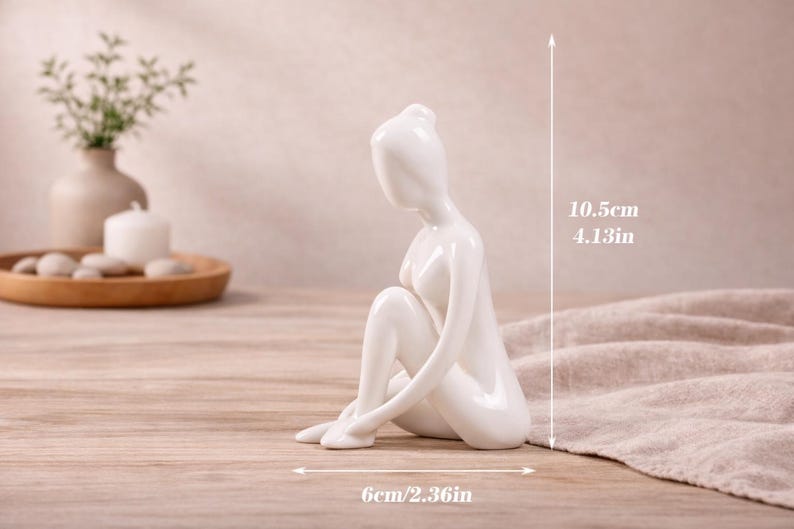 Minimalist Yoga Figurine, Ceramic Meditation Decor, Abstract Female Statue, Zen Home Decor, Yoga Studio Ornament, Modern Shelf Decor L