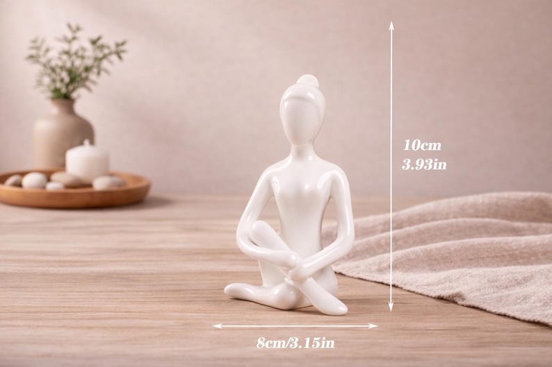 Minimalist Yoga Figurine, Ceramic Meditation Decor, Abstract Female Statue, Zen Home Decor, Yoga Studio Ornament, Modern Shelf Decor H