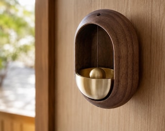 Japanese Wooden Door Bell, Brass Wind Chime, Zen Entryway Decor, Minimalist Japanese Room Decoration, Shop Door Chime, Housewarming Gift