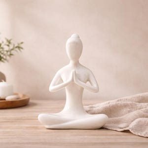 Minimalist Yoga Figurine, Ceramic Meditation Decor, Abstract Female Statue, Zen Home Decor, Yoga Studio Ornament, Modern Shelf Decor image 1