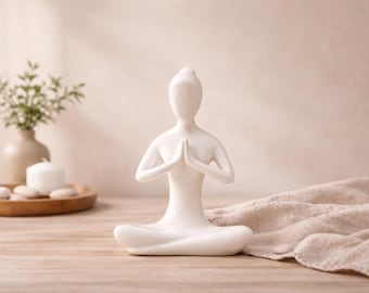 Minimalist Yoga Figurine, Ceramic Meditation Decor, Abstract Female Statue, Zen Home Decor, Yoga Studio Ornament, Modern Shelf Decor