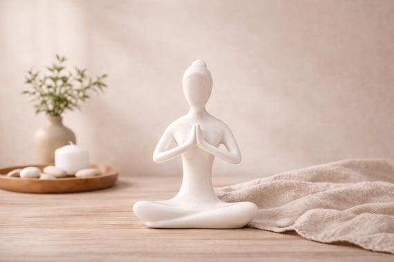 Minimalist Yoga Figurine, Ceramic Meditation Decor, Abstract Female Statue, Zen Home Decor, Yoga Studio Ornament, Modern Shelf Decor