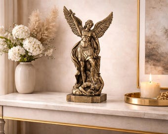 Archangel Michael Statue Catholic Home Protection Decor | Saint Michael Sculpture Christian Gift Religious Altar Figurine