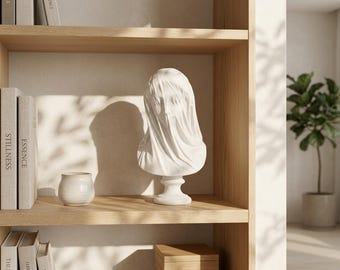 Veiled Lady Bust Statue, Greek Goddess Sculpture, Roman Mythology Decor, Classical Maiden Bust, Shelf Decor, Living Room Accent
