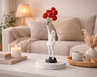 Balloon Girl Statue Resin Figurine | Heart Balloon Sculpture | Minimalist Home Decor | Modern Shelf Decor | Gift for Her Romantic Art