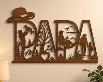 パパの木製レーザーカットウォールアートSVG | スクロールソー木工パターン | Glowforge CNCファイル | 即時ダウンロード