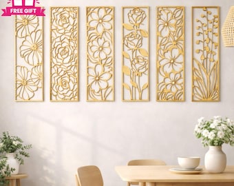 花柄レーザーカット壁パネル | レーザーカット壁アート SVG | 壁装飾レーザーカットファイル | ボタニカル壁アート DXF SVG | 壁パネル SVG