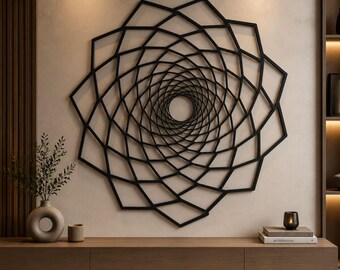 スパイラルウォールアートSVG、幾何学模様ウォールアートSVG、レーザーカットウォールデコレーション、Glowforge CNCカットファイル、モダンマンダラウォールアートファイル