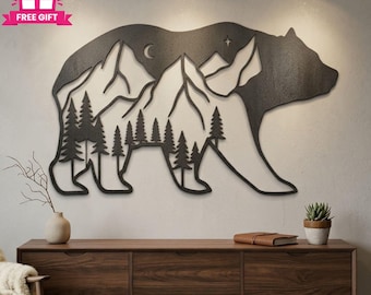 ベア・マウンテン・フォレスト レーザーカット ウォールアート SVG、CNC Glowforge ファイル