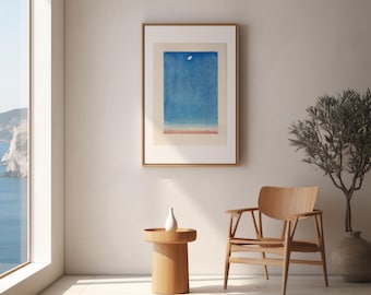 Luna d'inverno a Eitaibachi, stampa xilografica, arte giapponese minimalista (download digitale)