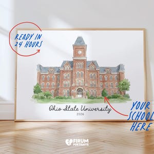 College Graduation Gift – Custom University Watercolor Portrait, Teacher Appreciation or Retirement Present (Digital Download)