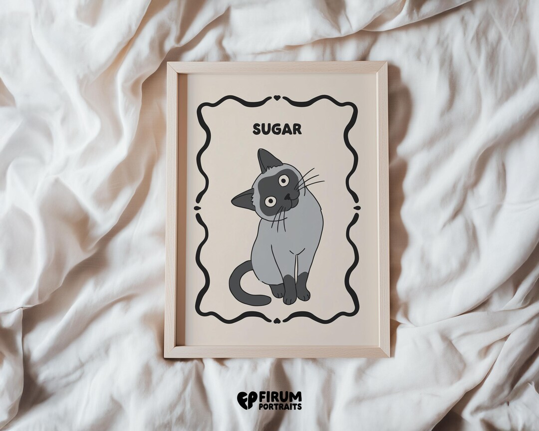Pet Portrait Line Drawing – Badly Drawn Cat Illustration, Funny ...