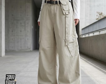 Pantalones cargo holgados / Pantalones de pierna ancha / Diseño con múltiples bolsillos / Pantalones casuales de gran tamaño