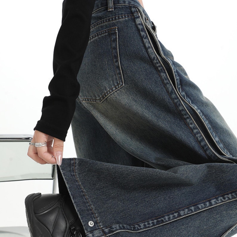 Women's Wide Leg Jeans | High Waisted Denim Pants | Korean Streetwear Style | Retro Y2K Trend

High waisted wide leg jeans with washed denim finish for korean streetwear styling