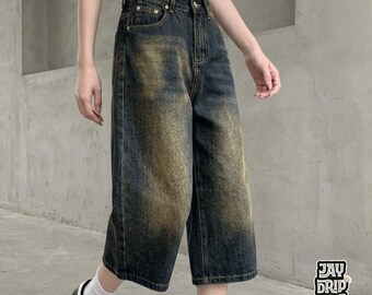 Sprane dżinsowe szorty | Luźne, szerokie szorty | Codzienny ubiór | Retro streetwear w stylu Y2K