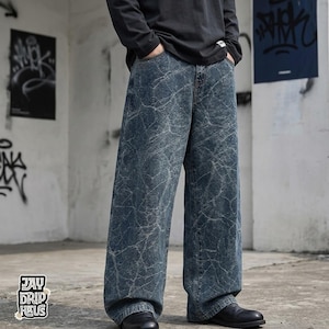 Abstract Washed Jeans | Baggy Wide Leg Pants | Daily Wear | Retro Streetwear Style

Abstract wash baggy jeans with retro streetwear style
