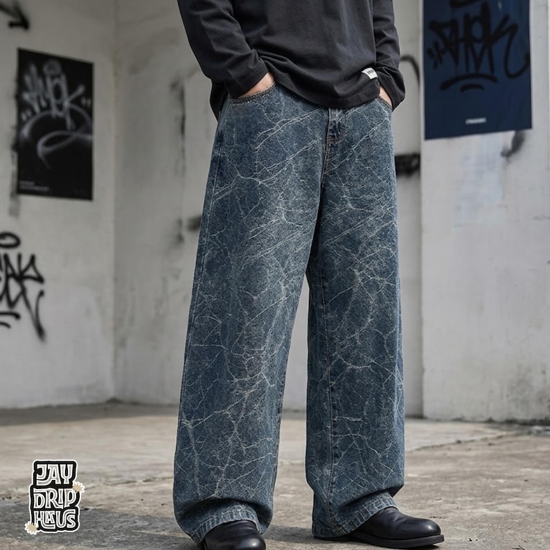 Abstract Washed Jeans | Baggy Wide Leg Pants | Daily Wear | Retro Streetwear Style

Abstract wash baggy jeans with retro streetwear style