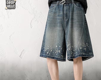 Graffiti Denim Jorts | Casual shorts med vida ben | Vardagskläder | Y2K Streetwear-stil