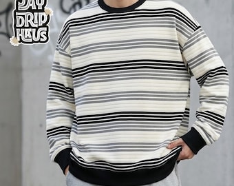 Oversized Striped Sweater | Loose Long Sleeve Crewneck Shirt | Casual Wear | Minimal Street Style
