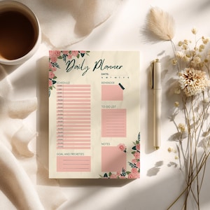 Roses Floral Daily Planner Printable PDF | Minimalist Hourly Schedule for Women | Instant Download | GoodNotes iPad Planner Page