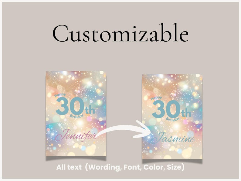 30th Birthday Card Template Editable | Happy 30th Birthday Blue Sparkle ...