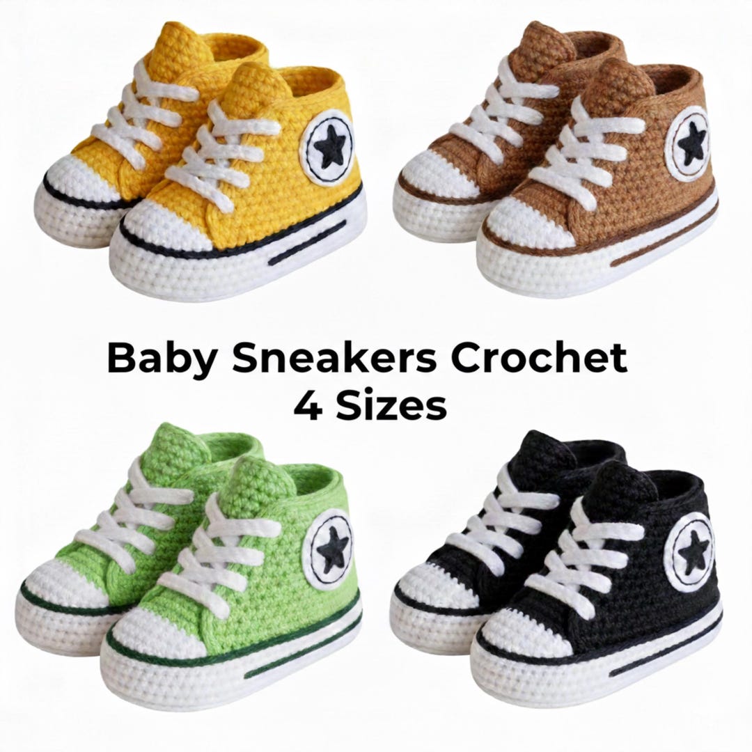 Baby Sneakers Crochet Pattern PDF | Unisex Baby Booties | 4 Sizes ...