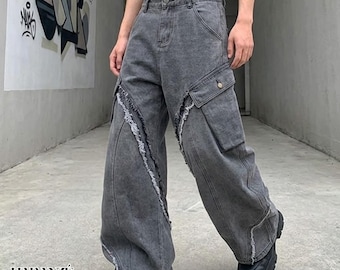 Pantalones vaqueros cargo holgados / Pantalones vaqueros utilitarios extragrandes / Para uso diario / Estilo streetwear Y2K