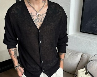 Cárdigan holgado / Prenda de abrigo con cuello en V profundo y botones / Para uso diario / Estilo urbano minimalista