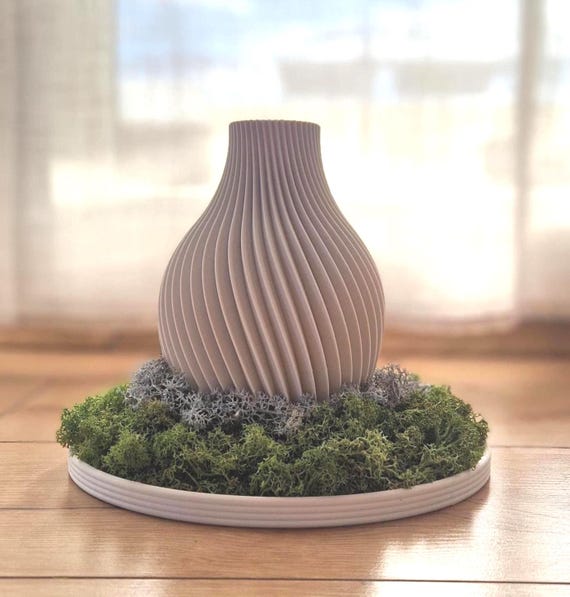 Moderne 3D gedruckte Vase – Minimalistische Spiralvase | Skandinavische Wohn Deko | Design Vase für Trockenblumen