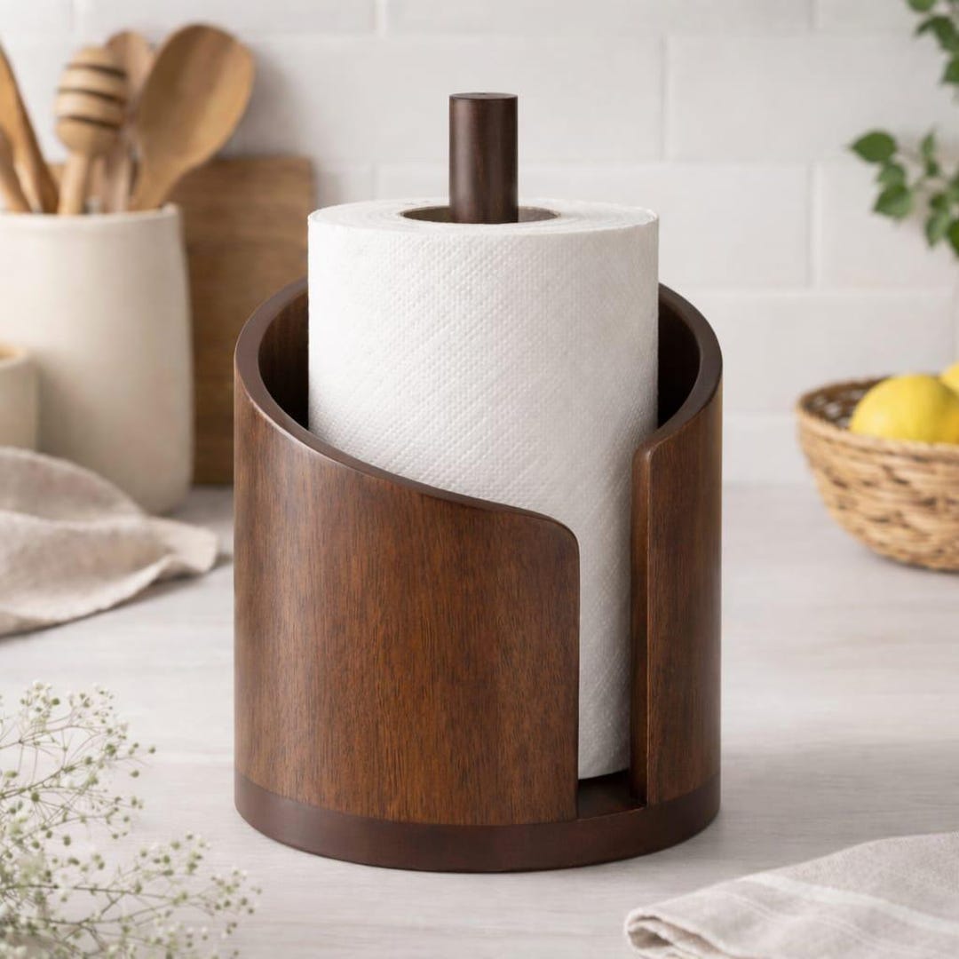 Mango Wood Paper Towel Holder | Modern Curved Kitchen Countertop ...