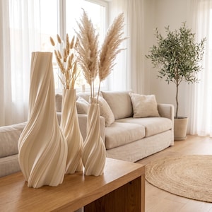 Vaso ritorto | Vaso a spirale ritorto stampato in 3D | Vaso scultoreo decorativo per fiori secchi ed erba della pampa | Finitura opaca boho giapponese | Realizzato a mano in Germania