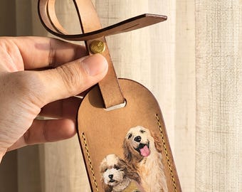 Personalisierter Haustier Leder Schlüsselanhänger, Handbemalte Hunde und Katzen Taschenanhänger, Handgemachtes Haustier Erinnerungsstück vom Foto, Geschenk für Mama