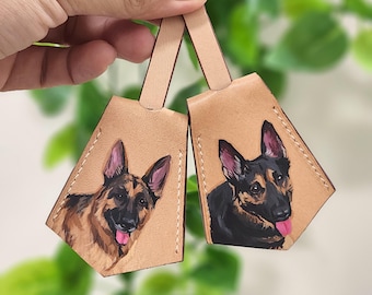 Handbemalte Leder Haustier Portrait Anhänger, Individueller Hund Katze Taschenanhänger, Handgefertigter Italienischer Leder Schlüsselanhänger