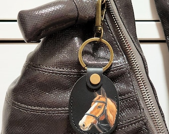 Handgefertigter Haustier-Leder-Schlüsselanhänger, Handbemalter Pferdehundekatzen-Porträt-Schlüsselanhänger, Erinnerungsstück, Vatertagsgeschenk, Mini-Haustierkunst