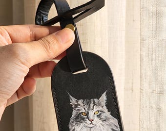 Handgemalter Haustier Taschenanhänger, Individuell Handgefertigter Hunde Katzen Leder Taschenanhänger, Haustier Gedenkstätte / Andenken vom Foto, Geschenk für Mama