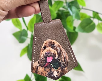 Hand-Painted Pet Portrait Bag Charm, Custom Dog Cat Leather Bag Tag, Handmade Pet Art, Pet Memorial Keepsake from photo, dog mom gift