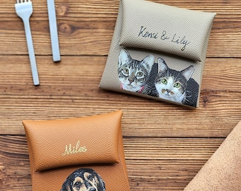 Handbemalte benutzerdefinierte Haustier-Porträt-Geldbörse, handgefertigte Ledergeldbörse vom Foto, Geschenk für Mama