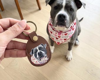 Handgefertigter Haustier-Leder-Schlüsselanhänger, Handbemalter Hundekatzen-Porträt-Schlüsselanhänger, Erinnerungsstück, Vatertagsgeschenk, Mini-Haustierkunst