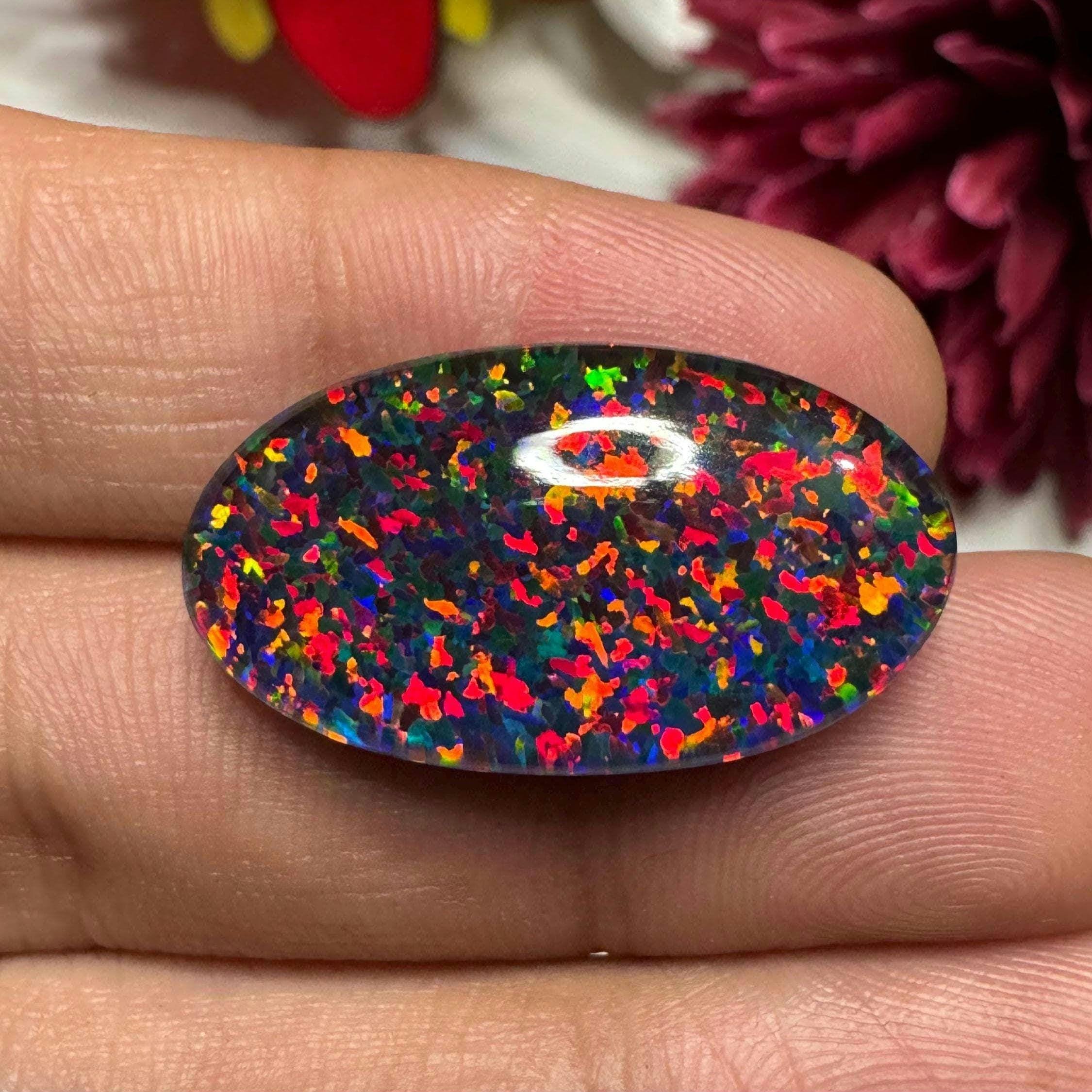 Rainbow Fire Opal Cabochon: Handmade Lab-created Gemstone, 27x15 Mm - Etsy