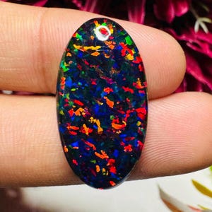 Black Fire Opal Cabochon, Multicolor Opal Gemstone, Oval Loose Opal Stone, Rainbow Flash Opal, Handmade Jewelry Making Stone, Size 28X15MM.