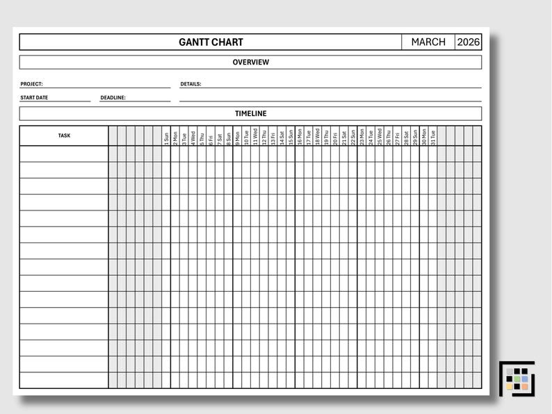 2026 Gantt Chart Planner Printable Pdf Project Timeline Tracker Monthly ...