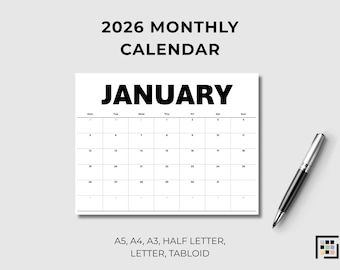 2026 Printable Monthly Planner Minimal Grid PDF Desk Organizer Office Schedule Student Planning